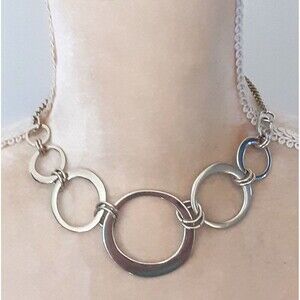 Express Gold Tone Chain Link Hoop Necklace 16" Choker Classic Modern